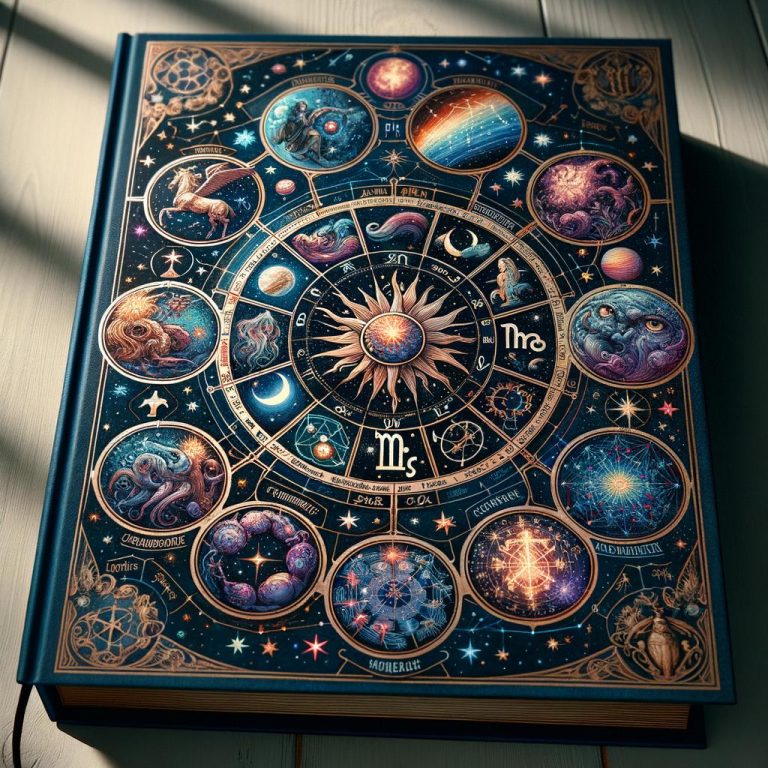 Immagine della copertina della Guida Astrologica con simboli zodiacali e pianeti